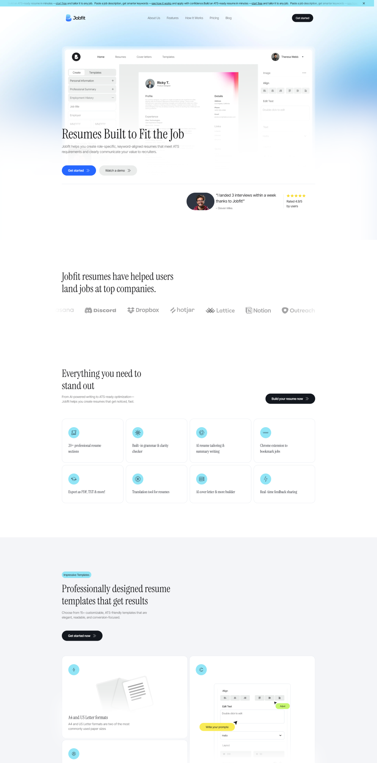 Jobfit — AI Resume Builder SaaS Astro Template